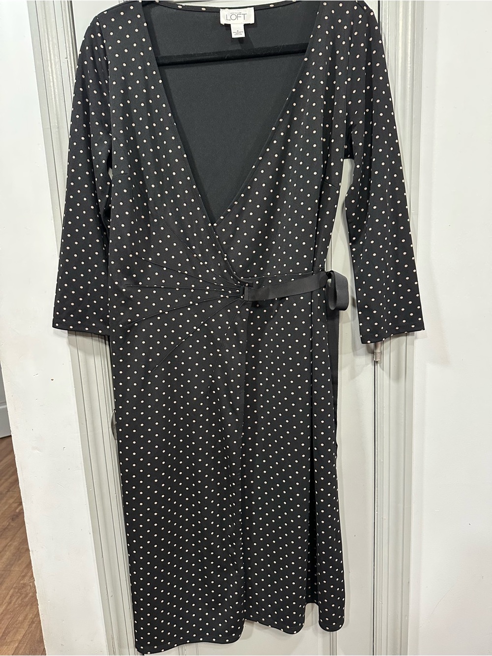 LOFT Black Dress with White Polka Dots